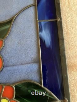 Stunning Signed Handcrafted Stained Glass Panel- Hummingbird & Blossoms, 1995