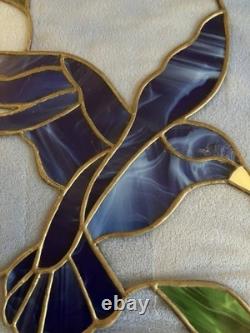 Stunning Signed Handcrafted Stained Glass Panel- Hummingbird & Blossoms, 1995