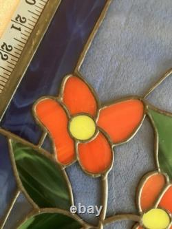 Stunning Signed Handcrafted Stained Glass Panel- Hummingbird & Blossoms, 1995