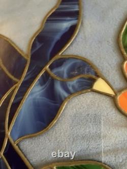 Stunning Signed Handcrafted Stained Glass Panel- Hummingbird & Blossoms, 1995