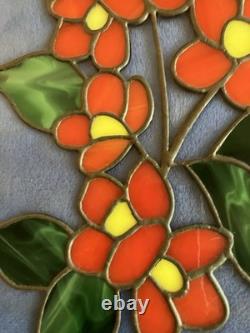 Stunning Signed Handcrafted Stained Glass Panel- Hummingbird & Blossoms, 1995