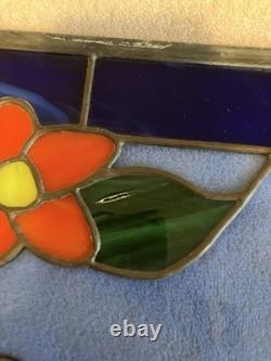 Stunning Signed Handcrafted Stained Glass Panel- Hummingbird & Blossoms, 1995