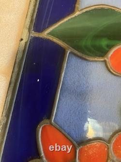Stunning Signed Handcrafted Stained Glass Panel- Hummingbird & Blossoms, 1995