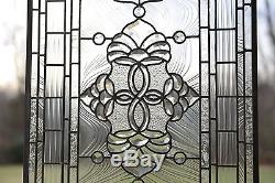 Stunning Tiffany Style stained glass Clear Beveled window panel, 20.5 x 34.5