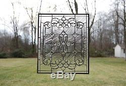 Stunning Tiffany Style stained glass Clear Beveled window panel, 24 x 28.25