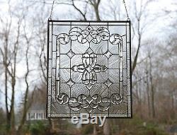 Stunning Tiffany Style stained glass Clear Beveled window panel, 24 x 28.25