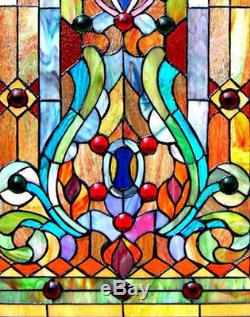 Suncatcher Tiffany Style Victorian Design Stained Glass Window Panel 24inx18in