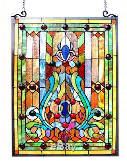 Suncatcher Tiffany Style Victorian Design Stained Glass Window Panel 24inx18in