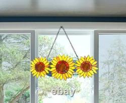 Sunflower Stained Glass Hanging Window Panel Floral Suncatcher Tiffany Style 22