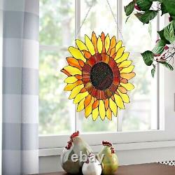 Sunflower Stained Glass Window Panel Yellow Orange Flower Colorful Sun Catcher