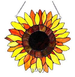 Sunflower Stained Glass Window Panel Yellow Orange Flower Colorful Sun Catcher