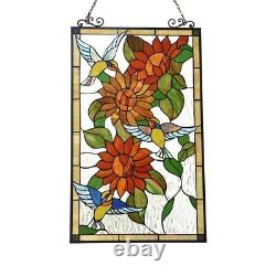 Sunflowers Bird Hummingbirds Stained Glass Tiffany Style Hanging Window Panel