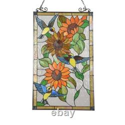 Sunflowers Bird Hummingbirds Stained Glass Tiffany Style Hanging Window Panel
