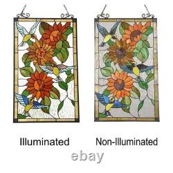 Sunflowers Bird Hummingbirds Stained Glass Tiffany Style Hanging Window Panel