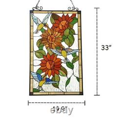 Sunflowers Bird Hummingbirds Stained Glass Tiffany Style Hanging Window Panel