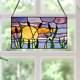 Sunset and Cattails Stained Glass Hanging Window Panel Suncatcher 8/14in