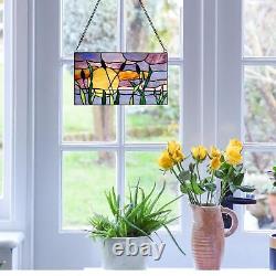 Sunset and Cattails Stained Glass Hanging Window Panel Suncatcher 8/14in
