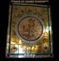 Superb Rare Antique Stained Glass Leaded Window Panel Hunting Scene With Dogs