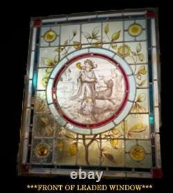 Superb Rare Antique Stained Glass Leaded Window Panel Hunting Scene With Dogs