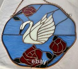 Swan and Roses Stained Glass Window Hanging