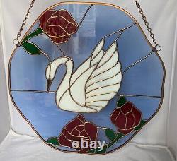 Swan and Roses Stained Glass Window Hanging