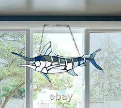 Swordfish Fish Tiffany Style Stained Glass Window Panel Suncatcher Ocean Decor