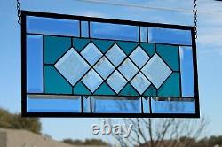 TEAL& BLUE Beveled Stained Glass Panel, Window HMD-US-? 20 3/4 10 3/4