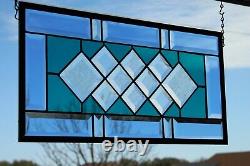 TEAL& BLUE Beveled Stained Glass Panel, Window HMD-US-? 20 3/4 10 3/4