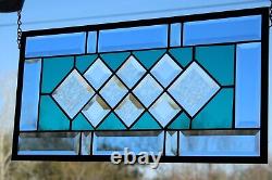 TEAL& BLUE Beveled Stained Glass Panel, Window HMD-US-? 20 3/4 10 3/4