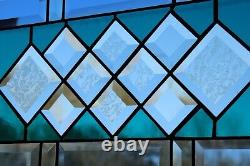 TEAL& BLUE Beveled Stained Glass Panel, Window HMD-US-? 20 3/4 10 3/4