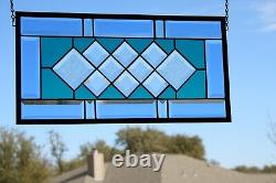 TEAL& BLUE Beveled Stained Glass Panel, Window HMD-US-? 20 3/4 10 3/4