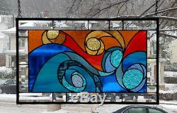 THE RAGING SEA Stained Glass Window Panel (Signed and Dated)
