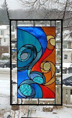 THE RAGING SEA Stained Glass Window Panel (Signed and Dated)