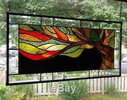 THE TREE OF LIFE in AUTUMN COLORStained Glass Window Panel Signed and Dated