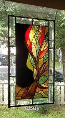 THE TREE OF LIFE in AUTUMN COLORStained Glass Window Panel Signed and Dated