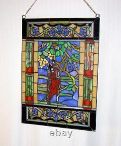 TIFFANY STYLE STAINED GLASS PANEL WINDOW MOTHER & CHILD PICKING FRUIT 24 x 17
