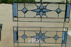 TWO Gorgeous stained glass and bevel window panel in Blues