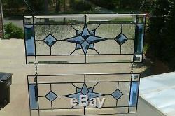 TWO Gorgeous stained glass and bevel window panel in Blues