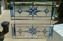 TWO Gorgeous stained glass and bevel window panel in Blues