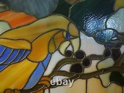 TWO PARROTS IN COLORFUL TREE BACKGROUND 59x47. STAINED GLASS WINDOW PANEL