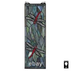 Tall Narrow Tiffany Style Dragonfly Stained Glass Window Panel Suncatcher 21.5