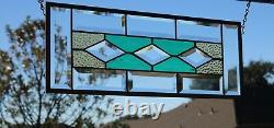 Teal& Amber Beveled Stained Glass Window Panel, ? 19 1/2 X 7 1/2