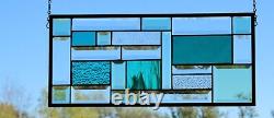 Teal/Green -Stained Glass Window Panel-Beveled 20 3/8x9 3/8