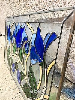 The Knightshayes Tiffany Style Stained Glass Window Panel Blue Flowers