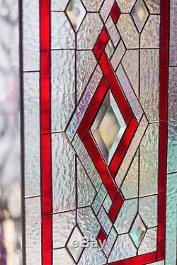 Tiffany Beveled Stained Glass Hanging Window Panel Suncatcher Abstract Diamonds