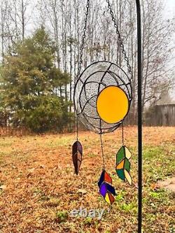 Tiffany Round Window Panel. Moon. Feathers. Suncatcher. 21 in