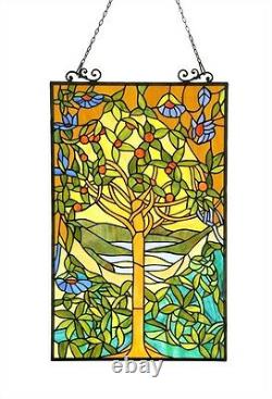 Tiffany Stained Glass Glass Window Panels Tree of Hope 20 x 32 Matching PAIR