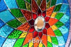 Tiffany Stained Glass Round Window Panel Yoga Mandala Spiritual Ritual 15 INCH