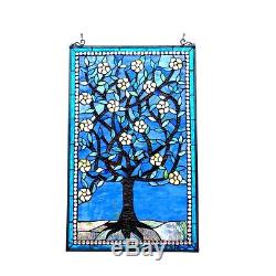 Tiffany Stained Glass Tree Of Life Window Panel 20X32 Crafted Art Decor New
