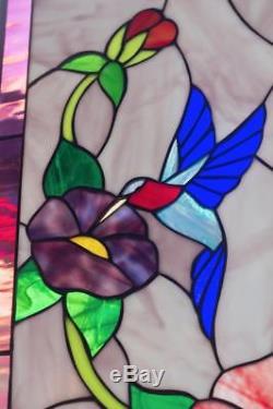 Tiffany Stained Glass Window Hummingbird Poppy Field Flowers Window Panel